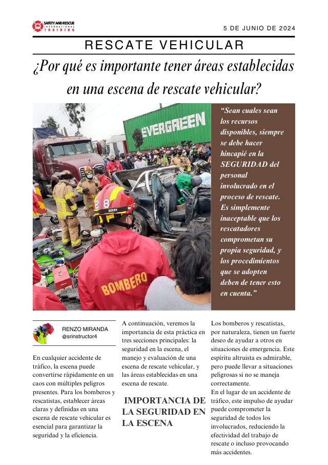 Portada del artículo: Áreas establecidas en una escena de rescate vehicular