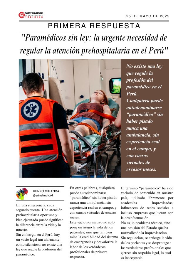 Portada del artículo: Paramédicos sin ley: una regulación urgente en el Perú